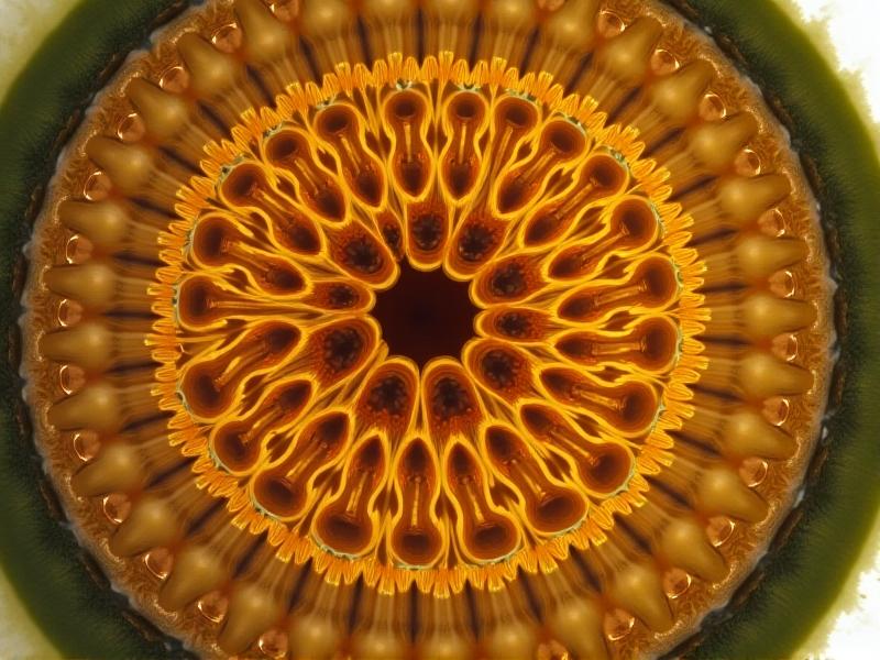 A cross-sectional macro photograph of bamboo showing dense, honeycomb-like vascular bundles; golden fibers contrast with darker interstitial tissue, illustrating natural engineering efficiency.