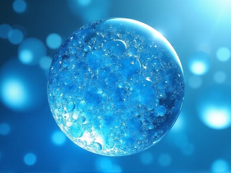 An artistic cross-section of polymer microcapsules filled with blue crystalline salt hydrates, suspended in a translucent gel matrix. Dynamic lighting captures refractive surfaces and internal geometric patterns, symbolizing hybrid material synergy.