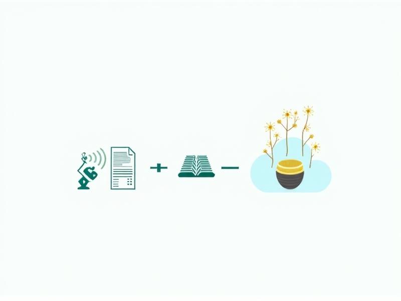 A digital illustration showing a flowchart of voice commands converted into text logs stored in a cloud database. The design uses clean lines, teal and gold accents, and icons representing microphones, servers, and beehives. The style is modern and infographic-like, with a focus on clarity and user-friendly technology.