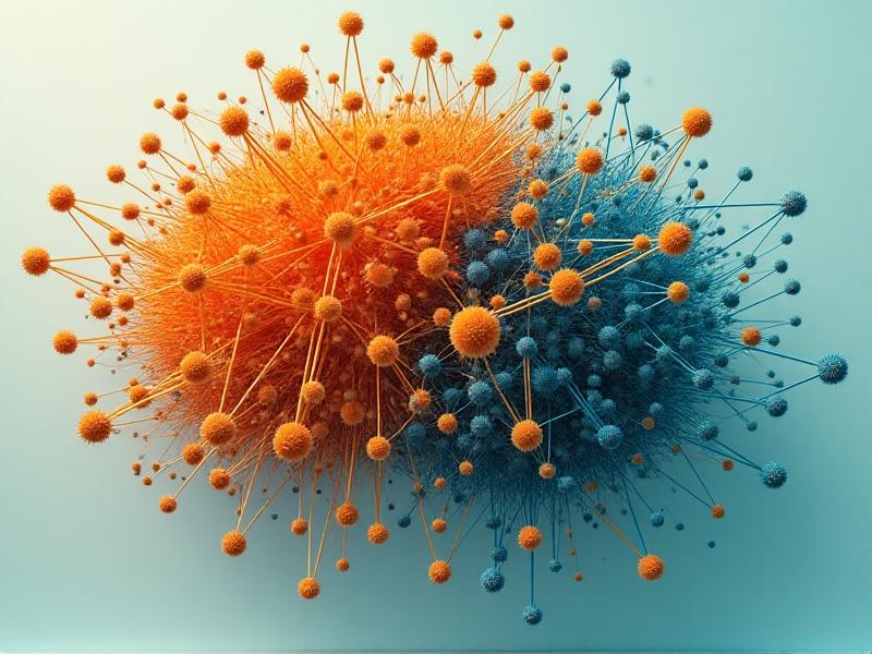A cross-sectional diagram showing biological neurons interconnected with a swarm drone network, rendered in warm orange and cool teal tones. The image combines organic textures with geometric precision, illustrating the fusion of biological inspiration and artificial intelligence architectures.